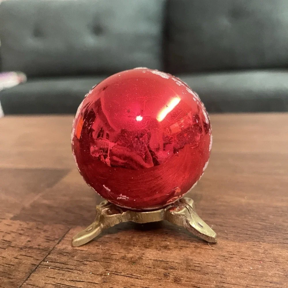 Vtg 1960 Shiny Brite Mercury Glass Merry Christmas Stencil Red Ornament 2.5